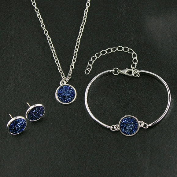 *New!* Deep Blue Druzy 3-Piece Jewelry Set - Picture 2 of 2